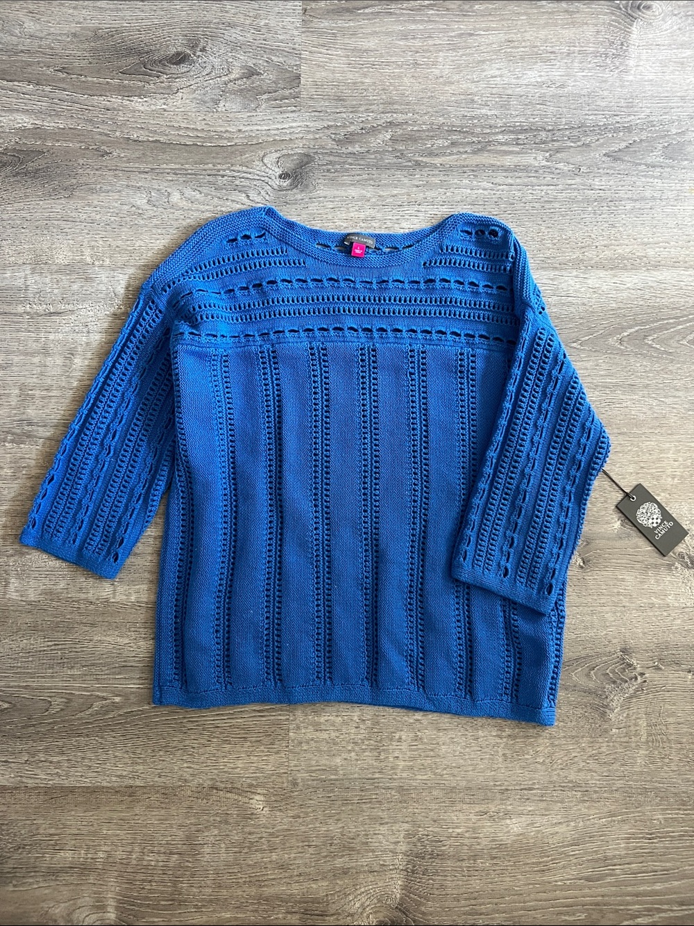 Vince Camuto Cobalt Open-Knit Scoop Neck Sweater